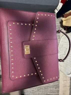 Stud-Trim Structured Satchel in Burgundy